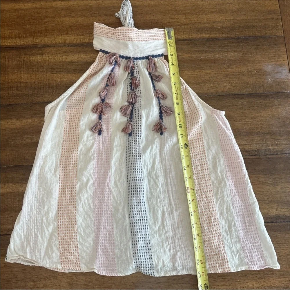 THML Anthropologie Boho Tank Top Embroidered Sz L Tassel Halter Gauze Sleeveless - Picture 9 of 14